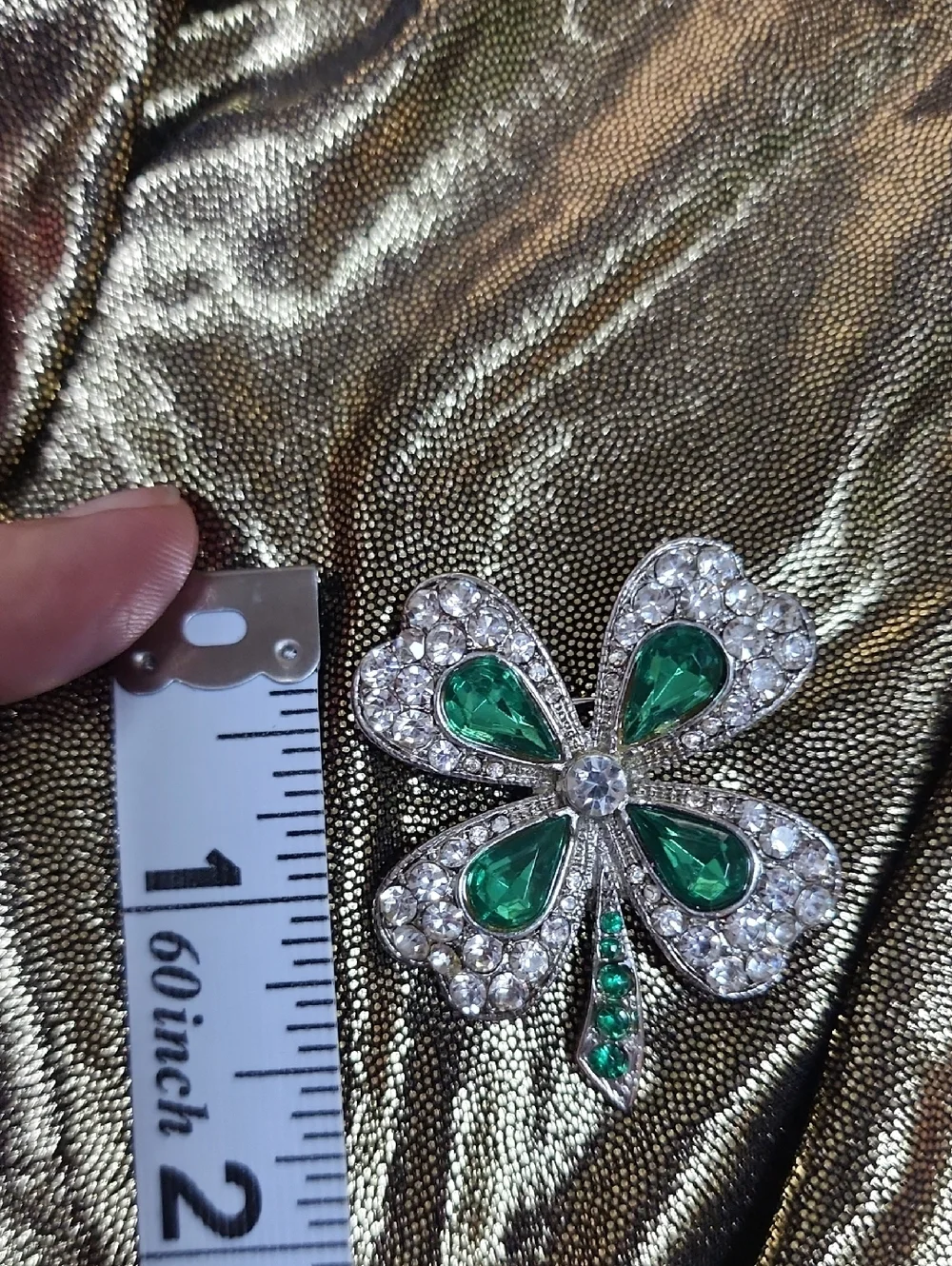Faux Emerald Clover‎ Crystal Statement Brooch - Green & Silver